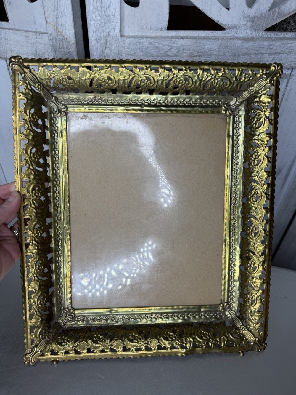 Vintage Ornate Gold Tone Metal Picture Frame Tabletop Decor Hollywood Glam